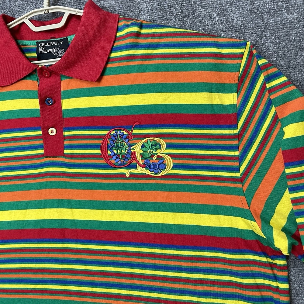 Vintage Y2K Celebrity by Design Polo Vibrant Rainbow Streetwear Striped Mens 3XL